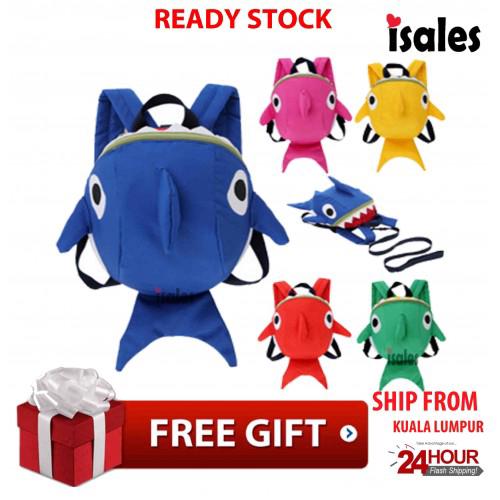 Ready Stock Anti Lost ISALES Shark Backpacks With Anti-lost rope Cute Bags (1)
