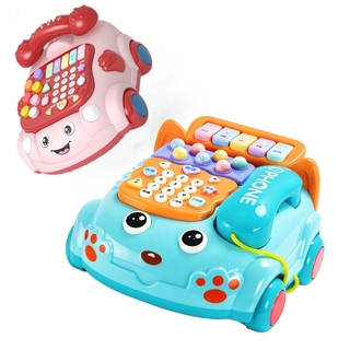 HDY Baby Electronic Music Telephone Toys Infant Early Learning Musical Cartoon Phones Toy Kids Educational Lighting Gift Newborn Multifunction Story-telling Phone Car Push and Pull Babytoy with Soft Light Kid Mainan Bayi New Born Gifts Babies Accessories