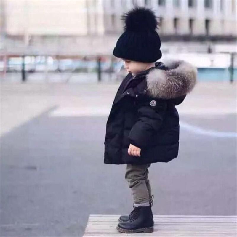Baby Kids Boys And Girls Winter Coat Big Fur Collar Down Hooded Parka Jacket