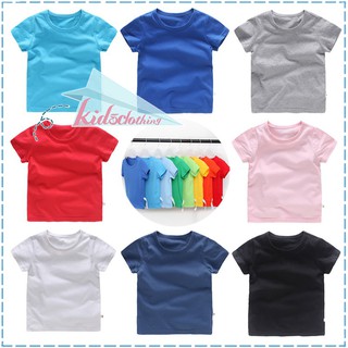 Kids Boys Girls Summer Cotton Candy Color Cotton T-shirt Solid Casual Tops 2-8Y