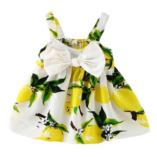 Hot selling Baby Girls summer slip lemon dress pink and yellow with bowknot