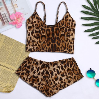 👕d e n i s e s👕Women Plus Size Sexy Lingerie Bow Leopard Underwear Sleepwear Set
