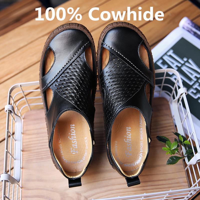 Sandals lelaki 100% Cowhide British Men's Leather Beach Sandal Casual Summer Shoes High Quality