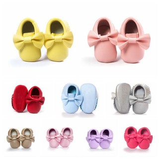 Toddlers Baby Soft Sole PU Leather Crib Shoes Prewalker Bow Shoes