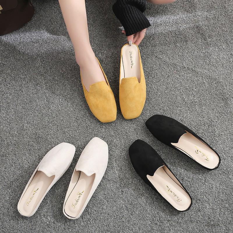 Women's Solid Color Half Slippers Flat Shoes Slippers Shoes women