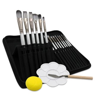 🚀Ready Stock🚀 18 Pcs Professional Nylon Painting Brush Set and Canvas Bag Watercolor and Acrylic Painting Supplies Portable Artist Brush Set