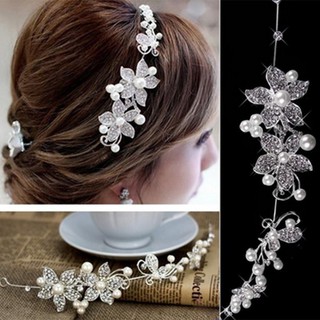 Silver Crystal Pearl Headdress Headband Formal Tiara Crown Bridal Head Pieces