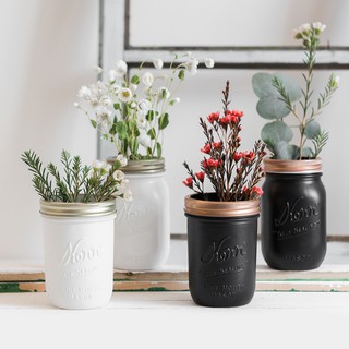SUPO Depot - Glass Vase Aroma Bottle Home Decoration Metal Rim Embossed Text Nordic Style Black White Transparent