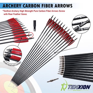 TenXion Archery High Carbon Fiber Premium Feather Arrows Arrow Anak Panah Memanah Bow Busur Compound Recurve Turkey Bulu