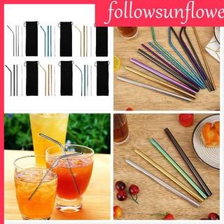 【Lots stocks】5pcs/Set Stainless Steel Reusable Bent Straight Drinking Straws Clean Brush