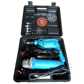 Wately Impact Drill and Angle Grinder with Accessories Assortment Set Model 5243