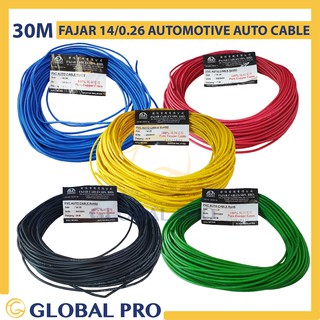 FAJAR 14/0.26MM Car Lori Automotive Wire Auto Cables 100% Copper - 30M (Red, Blue, Green, Yellow, Black)