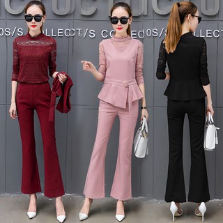 3 pcs/set Women Fashion Lace Suits Lady Office Set Wear Lace Blouse +Pants +Vest (1)