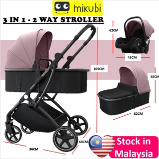 MIKUBI 3 in 1 Baby Stroller 2 Way (TR20) Two Way Facing Foldable Reclining Baby Stroller Baby Car Seat sleeping basket