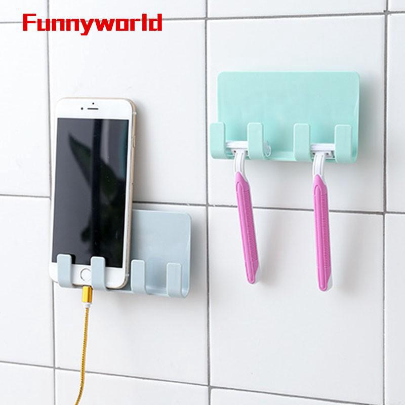 4x Practical Wall Phone Holder Charging Box Stand Mount Hooks Holder New