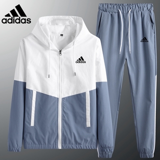 Ready Stock 【M-6XL】Adidas Men's Women's Long Sleeve Suit Cardigan Jacket Stand Sports Jogging Suit Sportswear