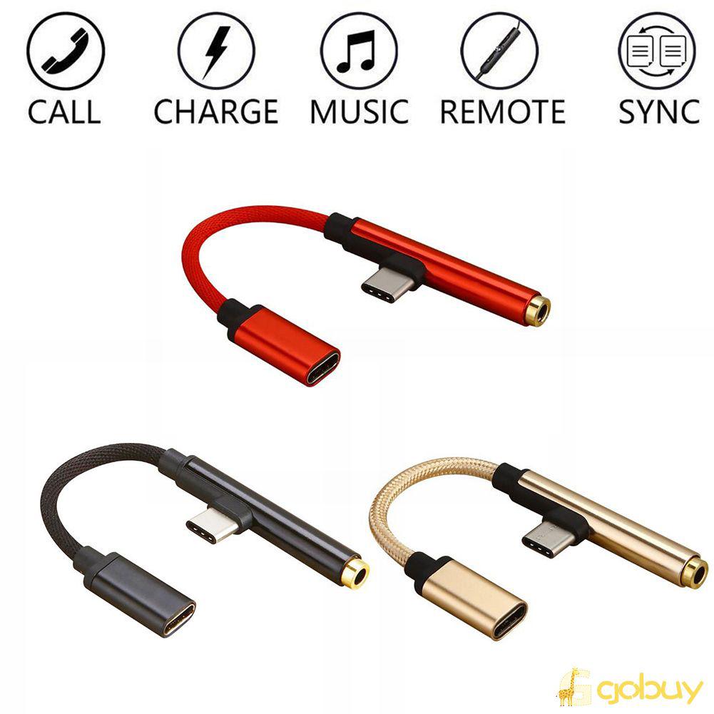 2 in 1 90° Type C to 3.5mm Audio Jack Sync Charging Cable Earphone Adapter❤