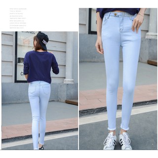 Best Quality Dark Blue Korean Style Women’s Elastic Highwaist Jeans Long seluar