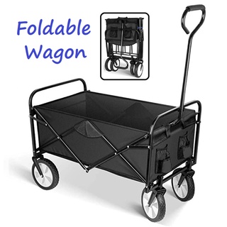 Outdoor Trolley Wagon Foldable Cart Beach Shopping Camping Cart with Storage Basket Garden Carts