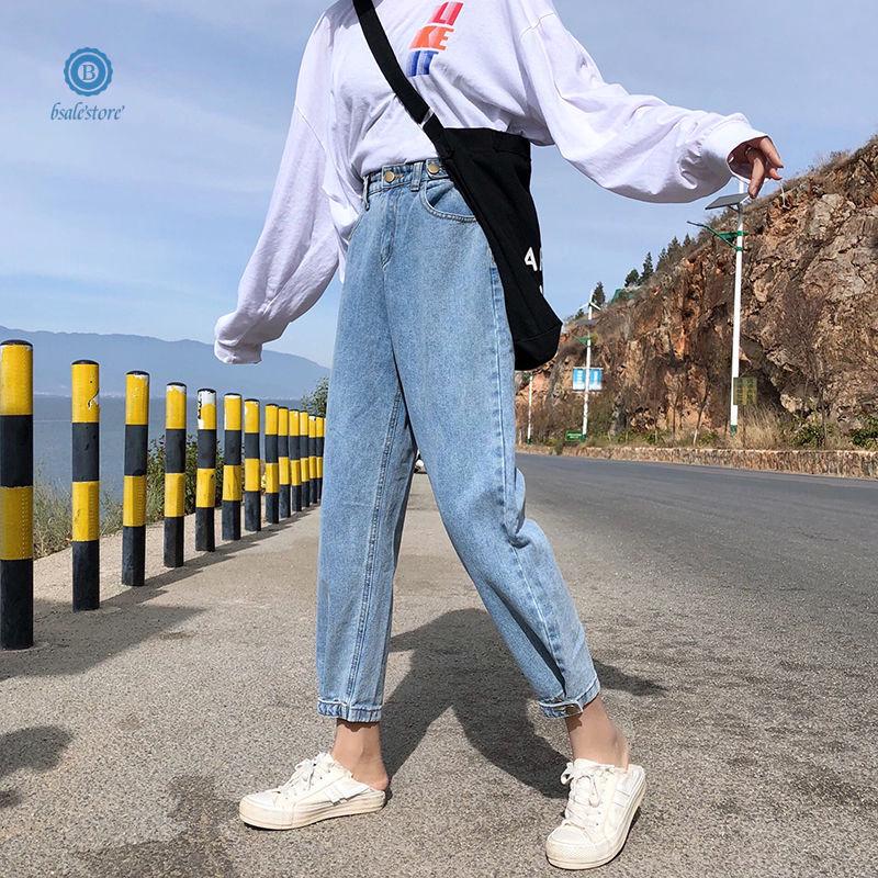 ♀Korean clothes♀Hot Sale Women Wild Fashion Jeans Straight Denim Long Pants Cropped trousers nine-point jeans