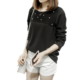 Lace Beading Women Plus Size T-shirt Long Sleeve Casual O-Neck Tops XL-4XL (1)