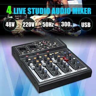 Portable Pro 4 Channel Live Studio Audio Sound Mixer USB Mixing Console 48V
