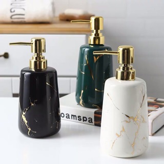 READY STOCK Bathroom Ceramic Marble & Gold Soap Lotion Dispenser Bottle