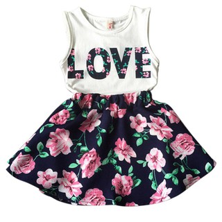 Kids Baby Girls Outfits T Shirt Tops + Floral Mini Skirt Clothes Set 2PCS