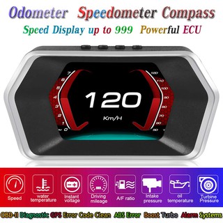 Car Dual System HUD OBD2/GPS Smart Digital Meter Speedometer Voltmeter with Compass Test Brake Test Overspeed Alarm Fault Code Reader