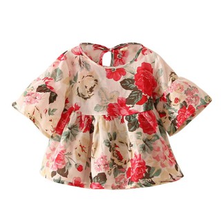 Lovely Baby Kids Girls Floral Flouncing Cotton Shirt Tops Blouses (1-6 Yrs)