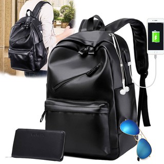 Backpack men's leather schoolbag leather texture men's backpack Korean fashion trend large-capacity travel England leisu