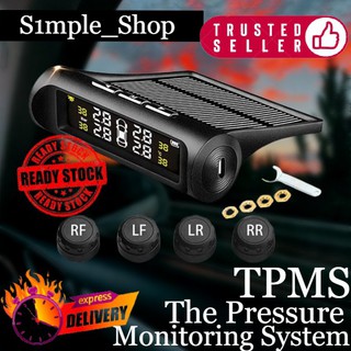 🚗Ready Stock🚗Car Wireless TPMS Tire Tyre Pressure Monitor System Solar Power + 4 External Senor