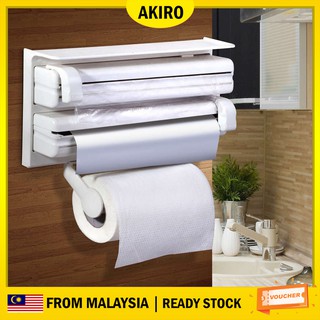 AKIRO Triple Paper Roll Dispenser Kitchen Towel Aluminium Foil Wall-Mounted Holder Cling Film (1)