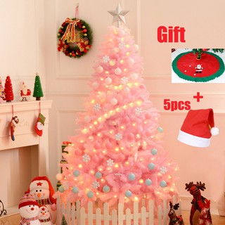 Ready stock 4/5/6 ft Popular Christmas tree gift 1.8/1.5/1.2/ meters sakura pink Christmas tree package luxury encryption decoration new Comes with Christmas tree accessories and LED lights, tree skirt and Christmas hat