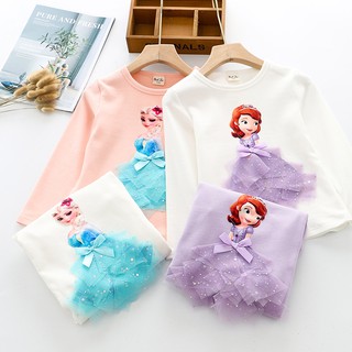 【C033 Long Sleeves】3D Frozen Elsa Princess Sofia Disney Kids Girls Long Sleeves Shirts Top Cotton Girl Fashion Clothes