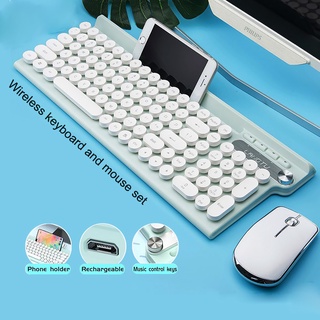 Retro 2.4G Wireless Rechargeable Keyboard and Mouse combo Set with Fn fuction key Office PC mac pad phone (1)