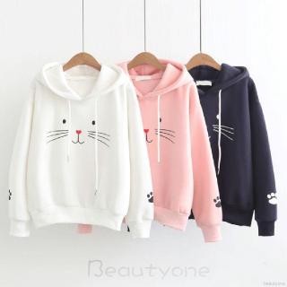Cute Cat Print Hoodie Sweatshirt Long Sleeve Women Jacket