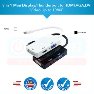 [FLASH SELL] 🔥 3 in 1 Mini Display/Thunderbolt Port to HDMI VGA DVI Display Port Cable Adapter 🔥
