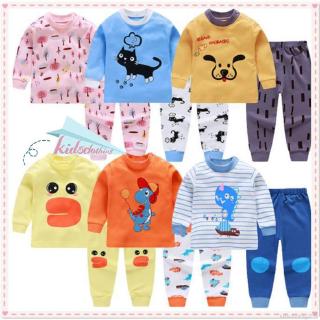 2Pcs Baby Kids Boys Girls Cartoon Animal Print Long Sleeve Blouse Tops+Pants Sleepwear Pajamas
