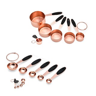 10Pcs/Set Measuring Cup Stainless Steel Plated Copper Rose Gold Kitchen Accessories Baking Bartending Measuring Spoon Cooking Tools Set