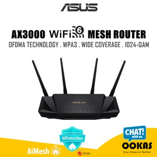 Asus RT-AX3000 Wifi 6 (802.11ax) Wireless Mu-Mimo Gigabit AX Router Support AiMesh