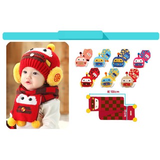 Ready Stock Baby Kid Winter Knitted Earmuffs Cap Scarf and Colored Stripe Hat