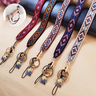 Retro Ethnic Embroidery Mobile Phone Lanyard Exquisite Metal Pendant Long Wristband Suitable for Mobile Phone Key Fitness Card Camera U Disk
