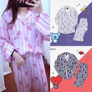 Kpop BTS Bangtan Boys BT21 Cartoon Long Sleeve Shirt Men Women Pyjamas Set