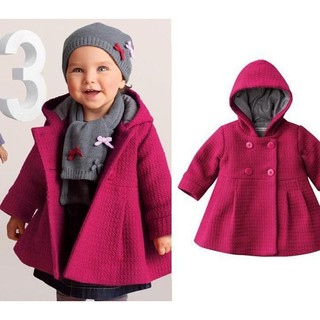 2016 New Kids Baby Girls Fall Winter Horn Button Hooded Pea Coat Outerwear (1)