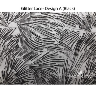 Glitter Lace- Bidang 60". Design Abstract A- Black, Gold and Transparent White