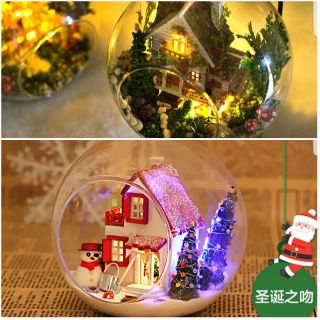 DIY miniature handmade wooden house in crystal ball (Christmass or Jungle house)