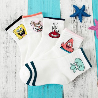 😋😋 Ready Stock! Cute Cartoon Women SpongeBob SquarePants Cotton White Socks