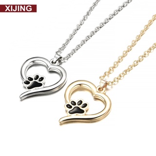 Hot Silver Pet Lover Necklace Puppy Dog Cat Paw Print Pendant Heart Chain (1)