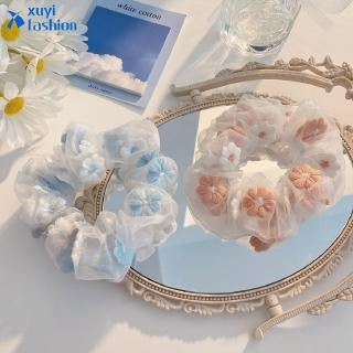 Fashion Romantic Pink Blue Sweet Embroidery Flower Hair Band Large Intestine Elastic Rubber Band Scrunchies Hair Tie Girl Hair Accessories (1)